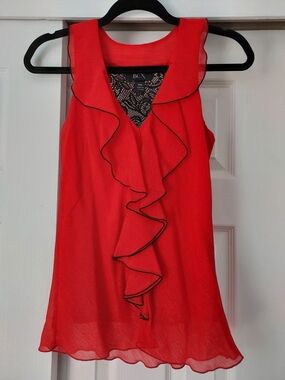 BCX Sleeveless Ruffle Front Blouse in Bright RED